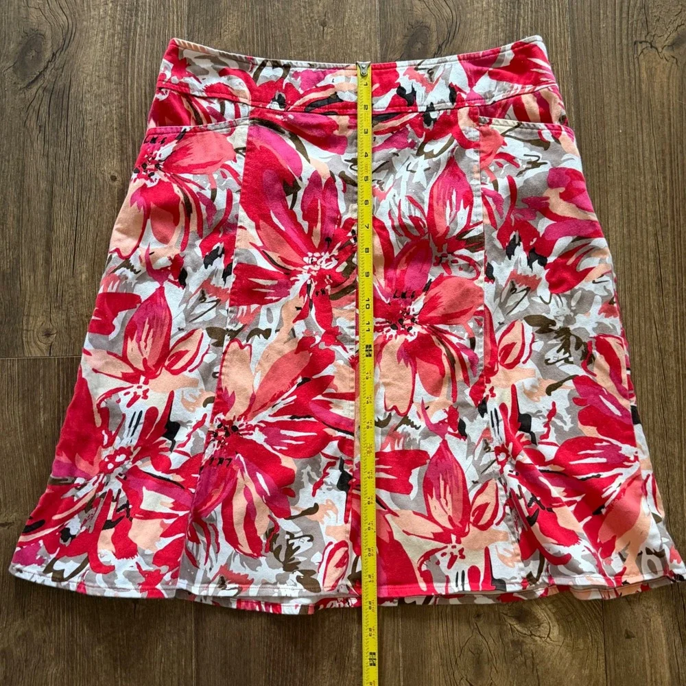 Notations A-Line Skirt Pink Peach Floral Stretch Cotton Tropical Pockets‎ Medium